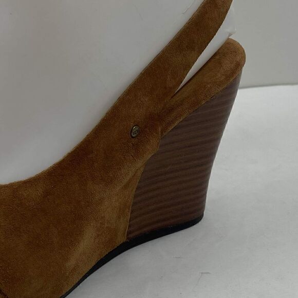 Ugg women's US 6,5 Suede wooden Wedge Hazel Platform Slingback Sandals Shoes - Picture 2 of 13